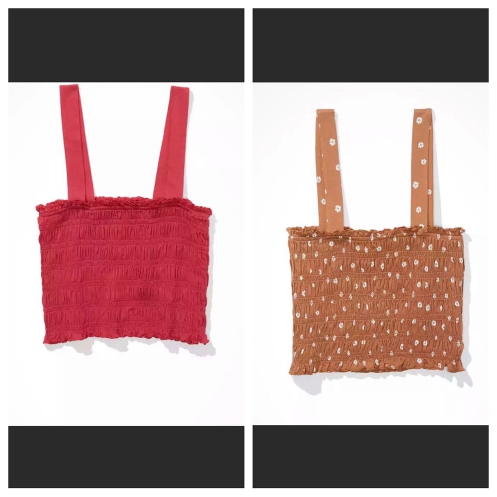 TWO American Eagle Smocked Crop Tops
